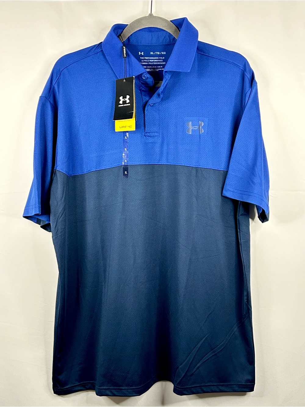 New Under Armour Performance Polo 2.0 Mens Size XL Blue Colorblock UPF40 Loose